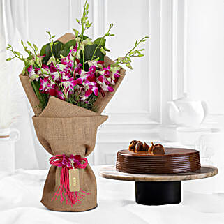 Purple Orchids Bunch Truffle Cake Combo-image-22