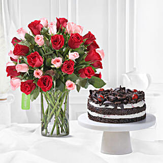 Red & Pink Roses With Black Forest Cake-picture-32
