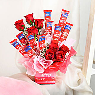 Red Roses Arrangement With Nestle Kitkat-picture-36