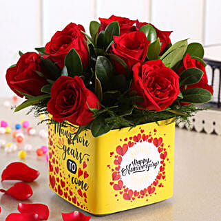 Red Roses In Happy Anniversary Vase-picture-36