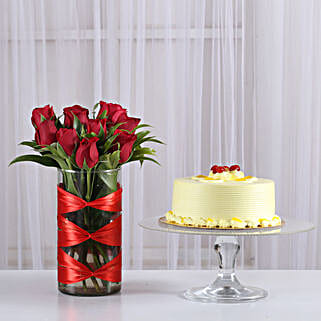 Red Roses Vase & Butterscotch Cake Combo-picture-29