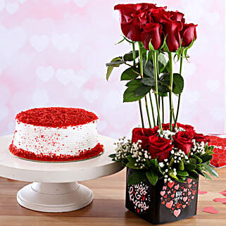 Red Velvet Cake Love You Red Roses Combo-picture-43