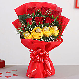 Romantic Red Roses Bouquet with Ferrero Rocher Chocolates-image-1