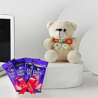 Romantic Red Teddy Delight Dairy Milk Chocolates