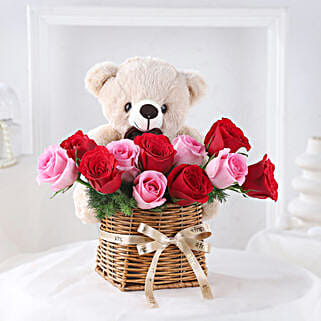 Rosy Cuddles Valentine Wishes Basket