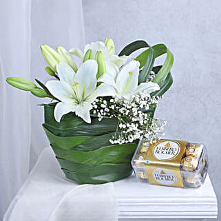 Serene White Lilies And Chocolates Combo-picture-26