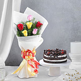 Spring Time Bouquet N Black Forest Cake Combo