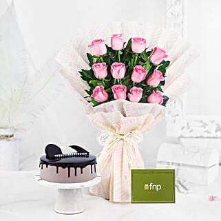 Sweet Memories Pink Roses Bouquet Chocolate Cake