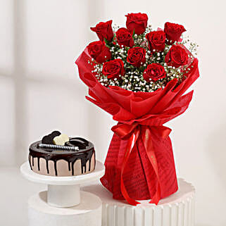 Timeless Love Red Roses Bouquet Chocolate Cake