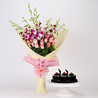 Truffle Cake With Orchids Roses Bunch-picture-42