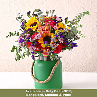 Vibrant Mixed Flowers Green Jar-picture-16