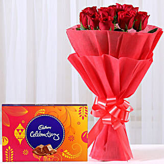 Vivid Red Roses Bouquet Chocolate