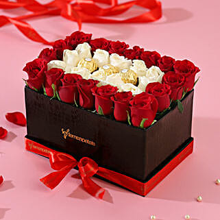 White & Red Roses Love Box