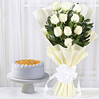 White Roses Bunch & Pineapple Cake-image-18