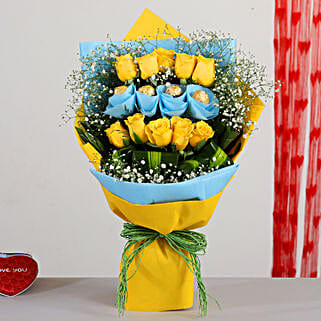 Yellow Roses Bouquet With Ferrero Rocher-picture-37